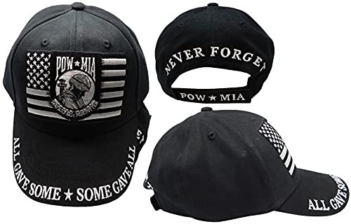 Trade Winds POW MIA All Gave Some Some Gave All Never Forget Black 100% Cotton Adjustable Embroidered Baseball Hat Cap
