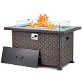 GYUTEI 44in Outdoor Propane Gas Fire Pit Table - 50,000 BTU Fire Pits w/Stainless Steel Burner H-Pipe,CSA Certification, Glass Wind Guard, Glass Beads,and Slide Out Tank Holder for Patio (Dark Brown)