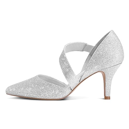 Image of mysoft Women's Pointed Toe Pumps Stiletto Heel Dress Shoes Wide Width | 3 Inch Stiletto Heel, Closed Toe, Wide Width, Elastic Strap, Comfortable, Daily, Wedding Party, Formal, Office Work Dressy
