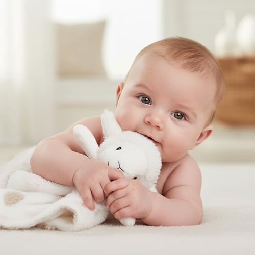 Image of June Garden Personalized Baby Lamb Security Blanket - Custom Name Embroidered White Newborn Comforter - Skin-Friendly Soft Textured Fleece Snuggle Lovey Toy