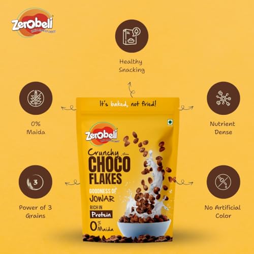 Image of Zerobeli No Maida Choco Flakes 460g (Pack of 3)- Made with Jowar, Whole Wheat and Real Chocolate | Delicious and Chocolaty Chocos Flakes