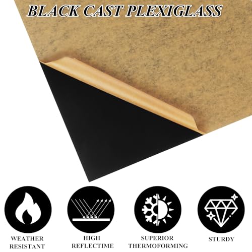 Image of 4 Pack 8 x 12 Inch Black Acrylic Sheet - 1 /8 inch Thick (3mm) Black Plexiglass Sheets, Cast Acrylic Sheet with Protective Paper for DIY Display, Craft, Sign, Painting, Laser Cutting