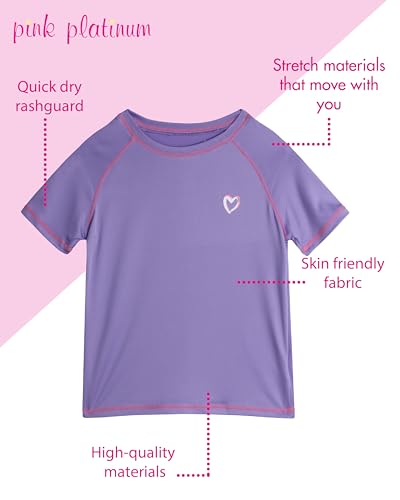 Image of Pink Platinum Girls Swim Shirt - Lightweight Quick Dry Short Sleeve Rash Guard for Girls, Swim Top w /UPF 50+ Sun Protection