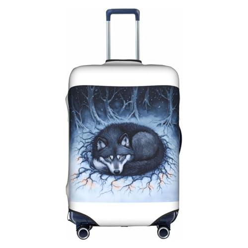 grey wolf curled up Elastic Travel Luggage Cover Travel Suitcase Protective Cover