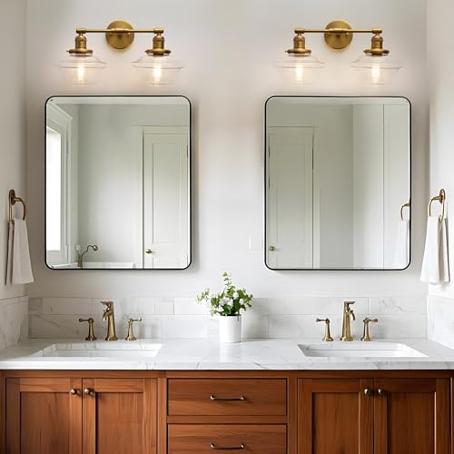 Image of Pathson 2 Lights Bathroom Sconces Hardwired Wall Sconce Lamp, Modern Wall Vanity Lights Clear Glass, Indoor Wall Painting Light Fixtures for Living Room Bedroom