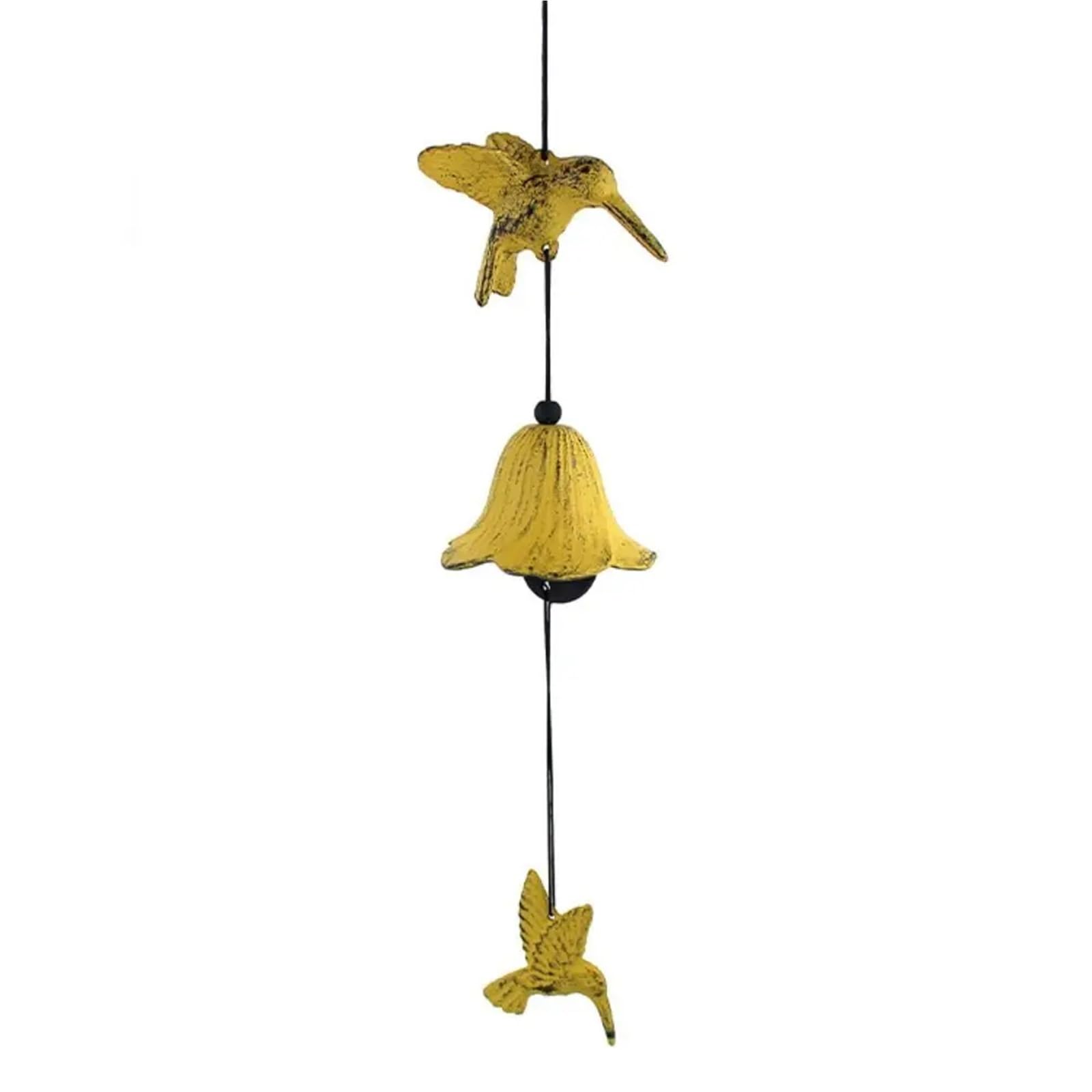 Japanese Style Wind Chimes Hanging Hummingbird Cast Iron Bells Novelty Stereoscopic Wind Chime Creative Vintage Metal Pendant Backyard(Yellow)