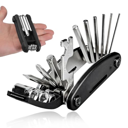 Kit Riparazione con Chiave a Brugola e Bussola, Portatile Colore Nero,Set di Chiavi Multiuso per Bicicletta 16-in-1, Formato Tascabile, Bici Corsa o Mountain Bike, Cacciavite Croce o Testa Piatta