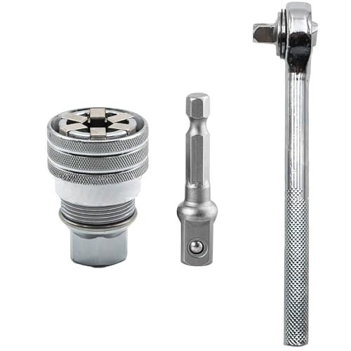 NIYATA Universal Adjustable Socket Wrench, 3Pcs Sockets Wrench-Tool,Multi-Function Universal Socket, (1 Pcs Ratchet Wrench,1 Pcs Extension Rod)