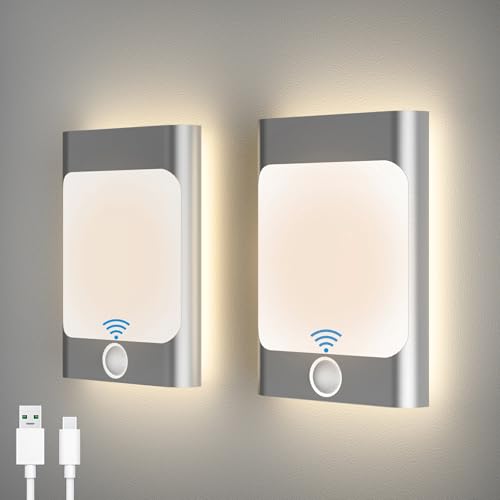 Talwei Lámpara de pared interior con detector de movimiento, lámpara de pared LED con batería, varios sensores de combinación de 2200 mAh USB recargable luz nocturna, apliques de (2 unidades)