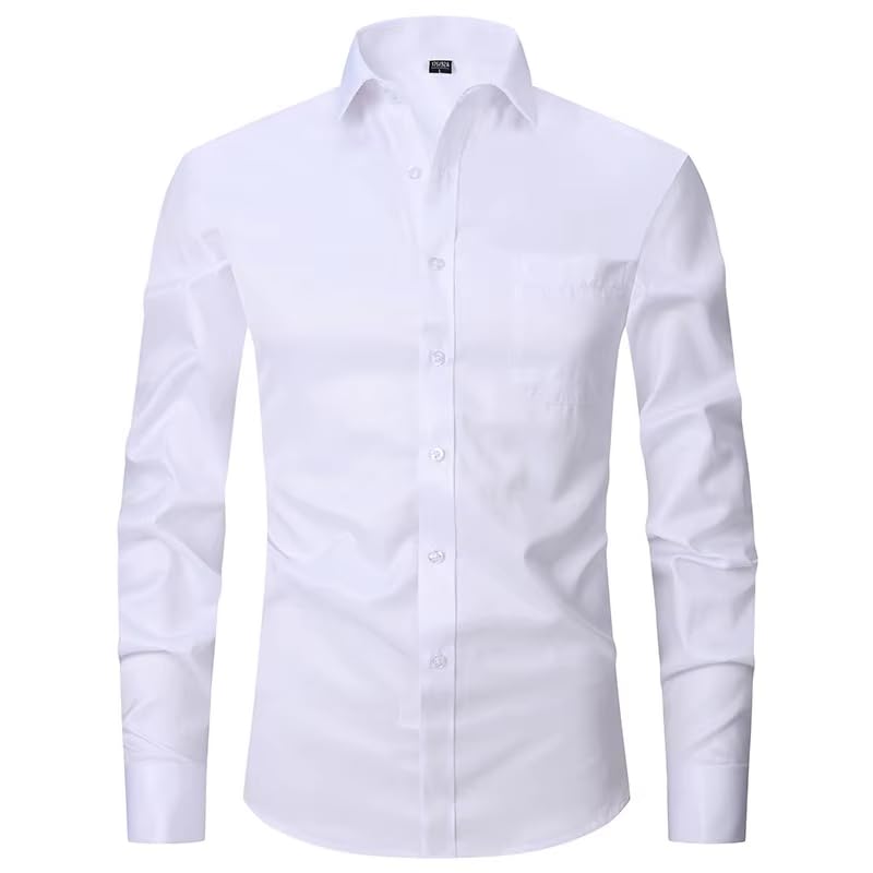 Camisa de vestir clásica blanca de manga larga con acabados de alta costura 4