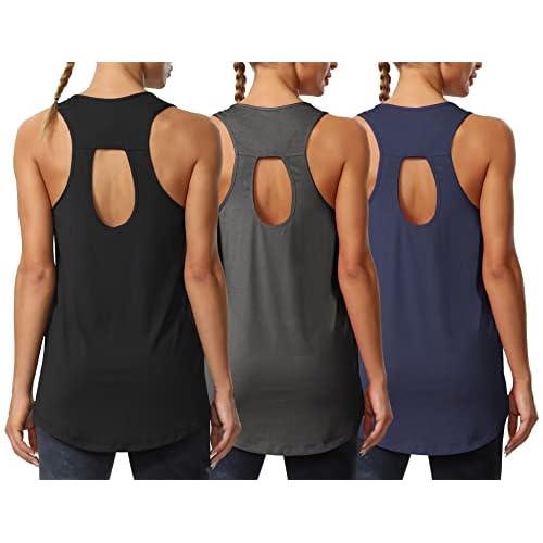 Cakulo Womens Workout Athletic Tank Tops Loose Gym Yoga Racerback Sleeveless Running Sports Shirts Tops 3-pack:black/Dark Gray/Navy Medium