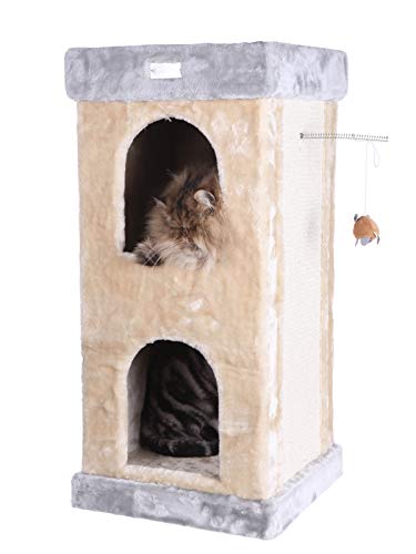 Casa para gato 2 pisos en madera beige miniatura 3