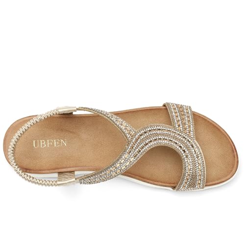 Image of UBFEN Flat Sandals For Women Dressy Arch Support Comfortable Casual Sandal With 2026 Rhinestone Braid Elastic Strap Summer Vacation
