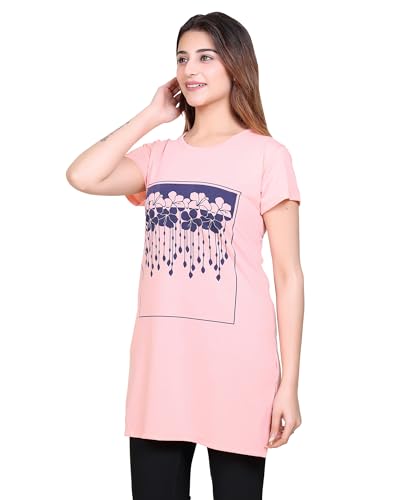 Image of DG Divine GirL Women's Cotton Printed Long Regular Fit Round Neck Top /T-Shirt /Tshirts