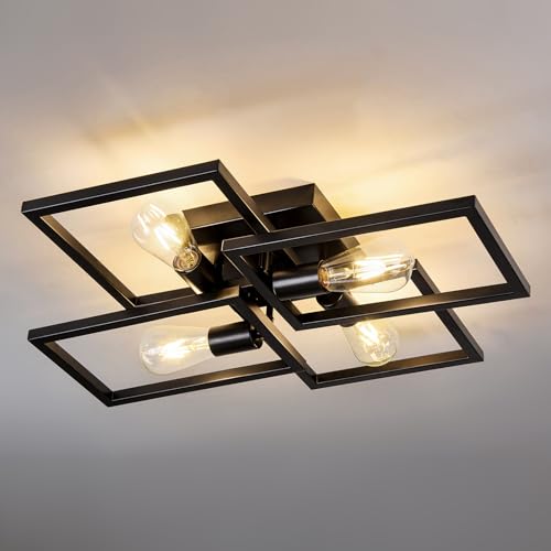 Image of ASGYISA Black Industrial Semi Flush Mount Ceiling Light Kitchen Light Fixtures 4-Light Modern Large Matte Sputnik Chandelier for Dining Room Bedroom Farmhouse Living Room