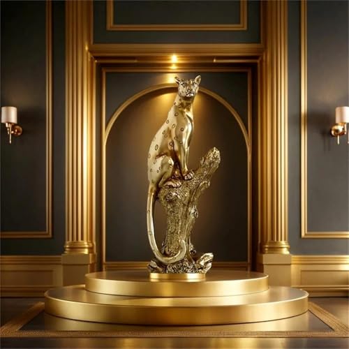 Figura de Leopardo Dorado en Resina 33.8 cm miniatura 3