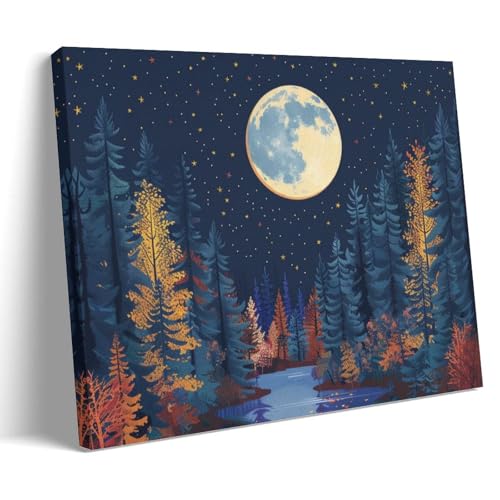 Toile murale moderne encadrée pour salon chic motif lune rivière 60x90