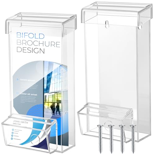 Remerry 2 Pack Outdoor Brochure Holder Wall Mount, Weatherproof Acrylic Flyer Holder With Lid, 4X9 Inch Clear Pamphlet Display Box For Real Estate Office Restaurant Menu Literature(Translucent)