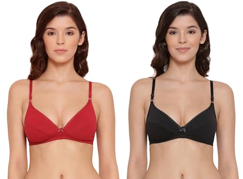Image of Lyra Women's Non-Padded BRA-501 Plunge Bra 501 2PC Red Love & Black 40B