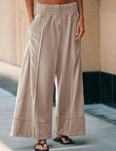 Women's Solid Color Relaxed Stretch Waist Wide Leg Pants2