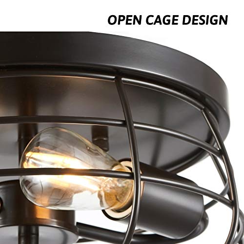 Vonluce 2-Light Industrial Flush Mount Ceiling Light Fixture In Dark Bronze Finish, Rustic Light Fixtures Metal Cage, Farmhouse Ceiling Lighting Fixture For Bedroom, Living Room, Kitchen Island #TOP6