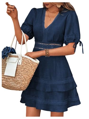 SOLY HUX Women's Summer Dress Hollow Out Lace V Neck