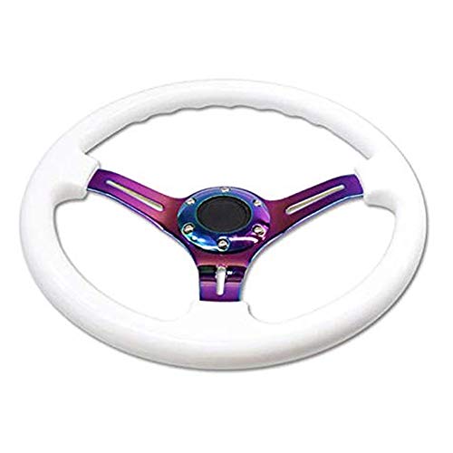 Universal 14 Inch Car Racing Steering Wheel Neo Chrome Spokes 6 Bolt Classic White Wood Steering Wheel Drifting Deep Dish With Horn Button #TOP1