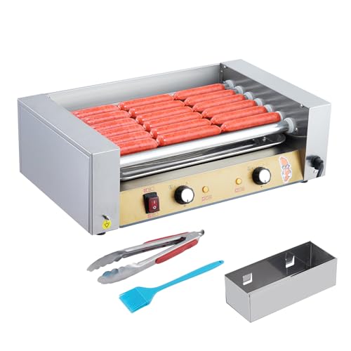 Hot Dog Roller - Sausage Grill Cooker Machine, Stainless Steel Hotdog Roller Grill With Removable Drip Tray, Dual Temp Control, Hot Dog Machine for Home Commercial Party (7 Roller 1050W)