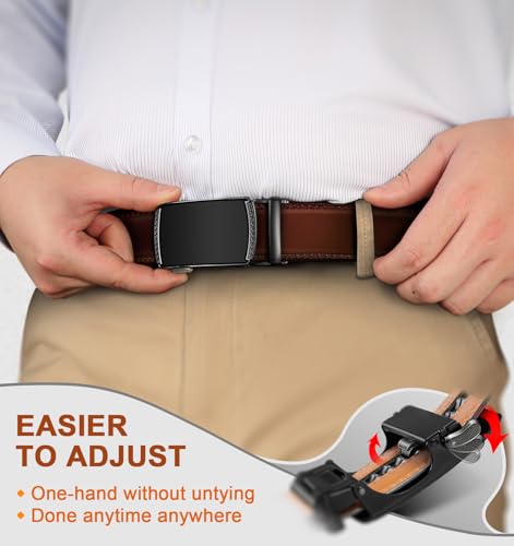 Image of BULLIANT Men's 2-Pack Ratchet Leather Belt Trimmable 1 3 /8 inch-Gift Boxed