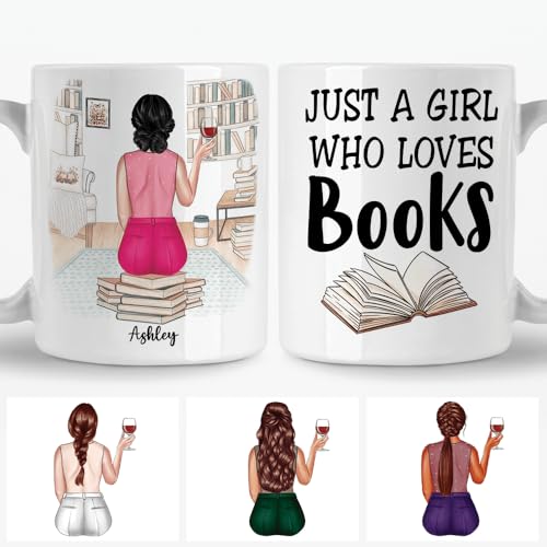 Image of Personalized Books Lover Mug, 11oz 15 oz Ceramic Coffee Cup, Just A Girl Who Loves Reading Books Design, Gift for Women Readers, Christmas (BOOK-CUTE)