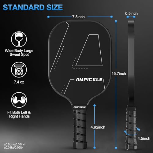 Image of Pickle Ball Paddle,Fiberglass Pickleball Paddles Set,Frosted Surface Pickleball Rackets, USAPA Standards,Oversized Sweet Spot Pickle Ball Paddle for Indoor Outdoor (A-Line Black)