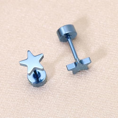 ZDE Women Flat Back Star Earrings Non-Nickel Heart Earrings Titanium Hypoallergenic Cartilage Earrings Stud for Sensitive Ears Simple Classic 5mm Flat Stud Earring4