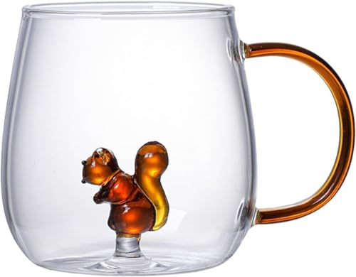Tasse à café en verre transparent 3D résistant à la chaleur avec poignée, figurine d'animal...