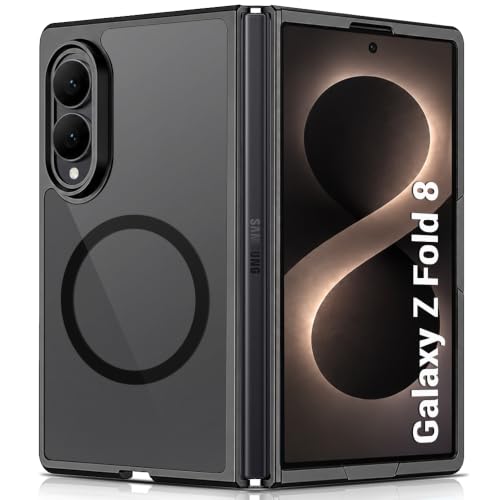 Image of TheGiftKart Hybrid Shockproof Back Cover Case for Samsung Galaxy Z Fold 8 5G Compatible with MagSafe | Hard Back Cover Case for Samsung Z Fold8 5G (PC & TPU, Translucent Smoke Matte Back, Black Sides)