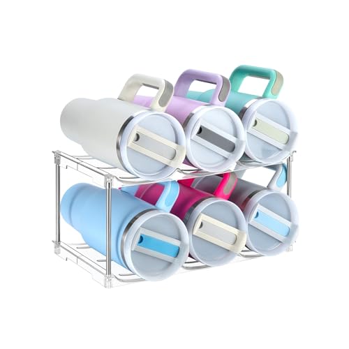 Sbosbo Water Bottle Organizer, Stackable Bottle Storage Rack, 4 Pack Water Bottle Holder for Kitchen Fridge Cabinet Organization and Storage, Plastic Wine Rack/Drink Bottle Holder (2 Pack - Hold 6)