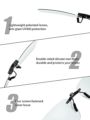12 Pieces Polarized Clip on Sunglasses Rimless Clip on Sunglasses Rectangle Lightweight Polarized Eyeglasses for Myopia Eyeglasses Outdoor Night Driving Men Women4