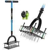 Grenebo Rasenbelüfter – Handbelüfter mit 16 Stacheln, Metall-Rasenbelüfter für den Garten, Rasenbelüftung, automatischer Bodenauswurf (schwarz-blau)
