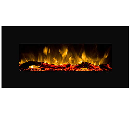 GLOW FIRE Pluto - Chimenea eléctrica con calefacción de pared con LED | Fuego artificial con ventilador de calefacción conmutable: 750/1500 W | mando a distancia 110 cm, color negro