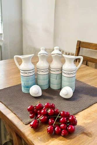 Image of MALAIKAH Ceramic Oil Dispenser Sea Blue Pack of 4 for Kitchen, Dining, Gifting, Home & Kitchen Decor