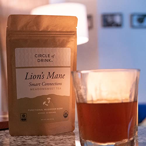 Lion’s Mane Mushroom Meadowsweet Tea - 100% Usda Certified Organic - Cognition And Focus Enhancer - Healthy Gut - Soothing Calming Effect - Fruiting Body - Gourmet Blend - 22 Servings, 4Oz, 113G (1 Pack) #TOP2