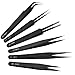 Bonsicoky 6 PCS Precision ESD Tweezers Set - Anti-Static Stainless Steel Tools Kit for Electronics, Jewelry Repair, Soldering, and Crafting Projects