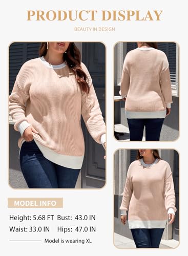 Eytino Plus Size Sweaters for Women Casual Striped Color Block Long Sleeve Round Neck Pullover Jumpers Tops(1X-5X)3