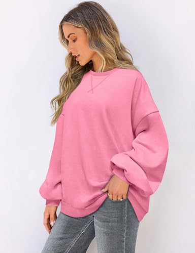 Image of UEU Women Oversized Striped Crewneck Sweatshirt Long Sleeve Color Block Pullover Tops Casual Loose Workout Shirt
