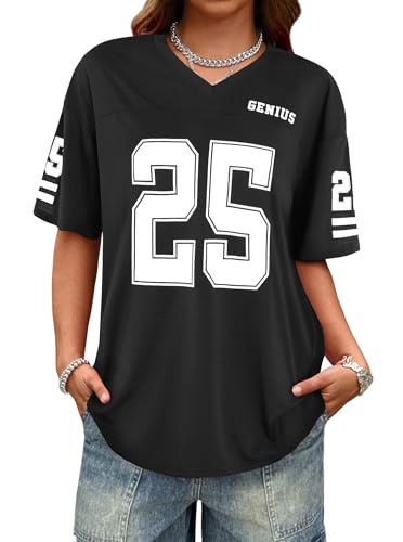 Image of LovelyWholesale Women's Oversized V Neck Jersey Shirts Summer Football Graphic Tee
