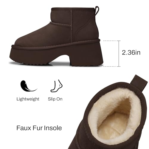 TEMOFON Womens Snow Boots for Winter: Genuine Suede Leather Warm Fur Lined Ankle Boots - Slip On Water Resistant Winter Snow Booties3