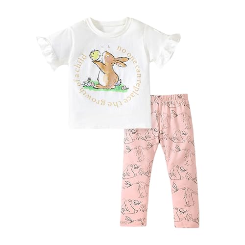Image of HILEELANG Toddler Girl Easter Outfit Spring Summer Cotton Leggings Pants Tees Shirts Clothing Sets