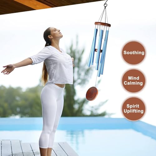 Image of Memorial Wind Chimes for Loss of Loved One - Sympathy Gift for Loss of Dad, Mom, Baby, or Friend - Outdoor Bereavement Wind Chimes, Blue Round Design