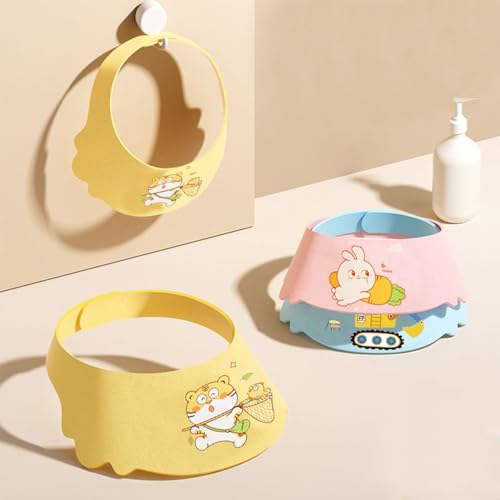 Image of Baby Shower Cap Shield, Soft Adjustable Kids Bath Visor Hat Shampoo Washing Hair Protection Cartoon for Toddler children (Yellow Tiger)