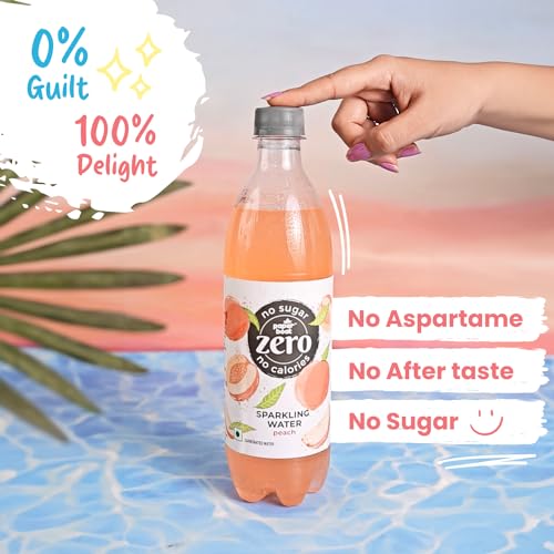 Image of Paper Boat Zero Peach Sparkling (Soda) Water - Pack of 12, 600 ml Each| Zero Sugar, Zero Calories | Sugar Free | Flavoured Carbonated Water | No Aspartame