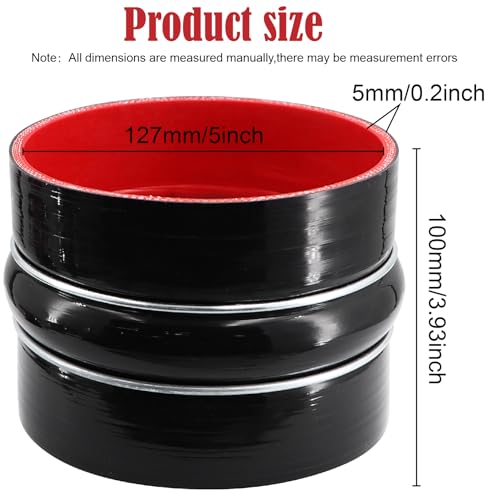 Image of Straight Coupler Silicone Hose ID 5 inch 4 Ply Polyester Reinforcement as Turbocharger Tube Air Intake Pipe with 2 Stainless Steel T Clamps